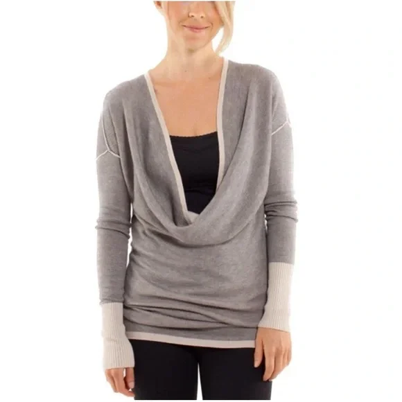 RARE Lululemon Reversible Serenity Sweater Wrap Sz 10 In Heathered Cashew /Coal - Picture 5 of 11